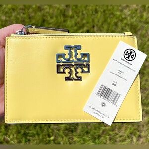 NWT 🍋Tory Burch Britten Soft Zip Card Case in Vintage Lemon